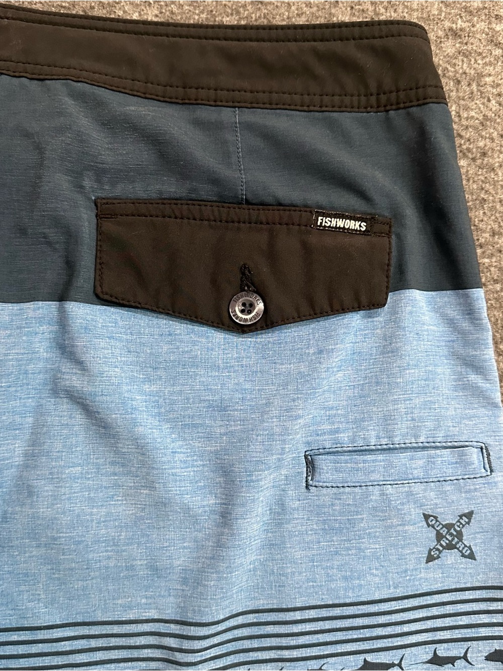 Fishworks Quad Stretch Board Shorts Men's Size 34 Blue Fishing Surf Swim Shorts - Picture 5 of 6